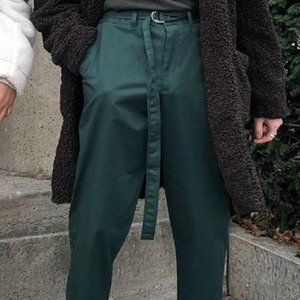Zara Man Emerald Green Loose Fit Trousers Pants